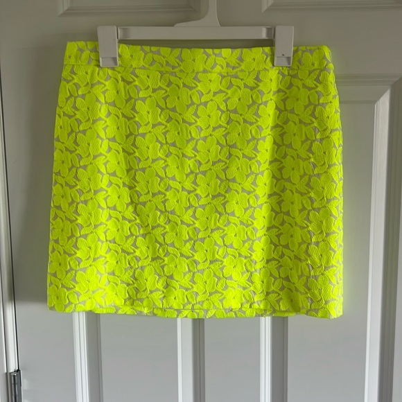 J. Crew Florescent Yellow Floral Mini Skirt Lined embroidered Size 8 - Picture 1 of 5